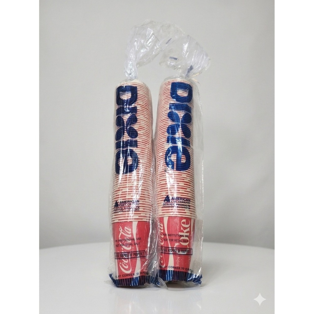 Vtg. Coca Cola Dixie Paper Cups 100ct New‎ Old Stock 1970s 1980s Sealed Sleeves